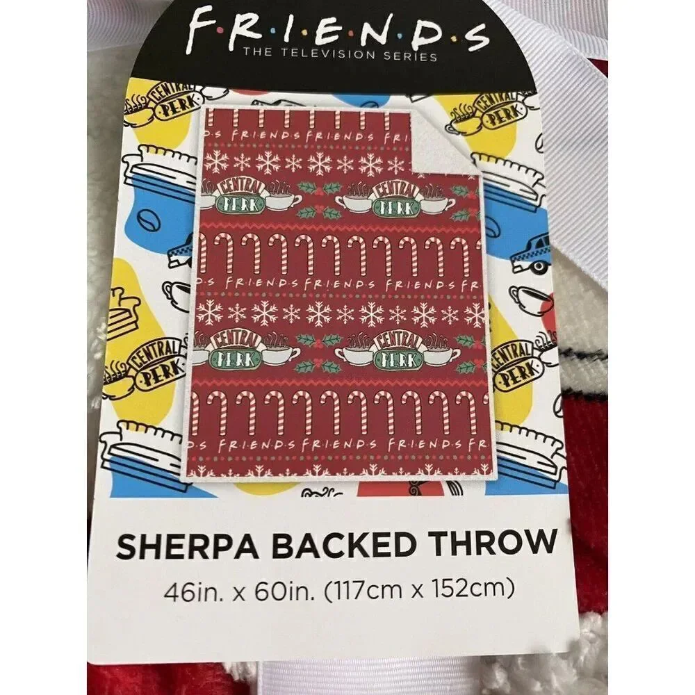 Friends Sherpa Backed Soft Throw Blanket 46 in X 60 in‎ Central Perk Coffee NEW